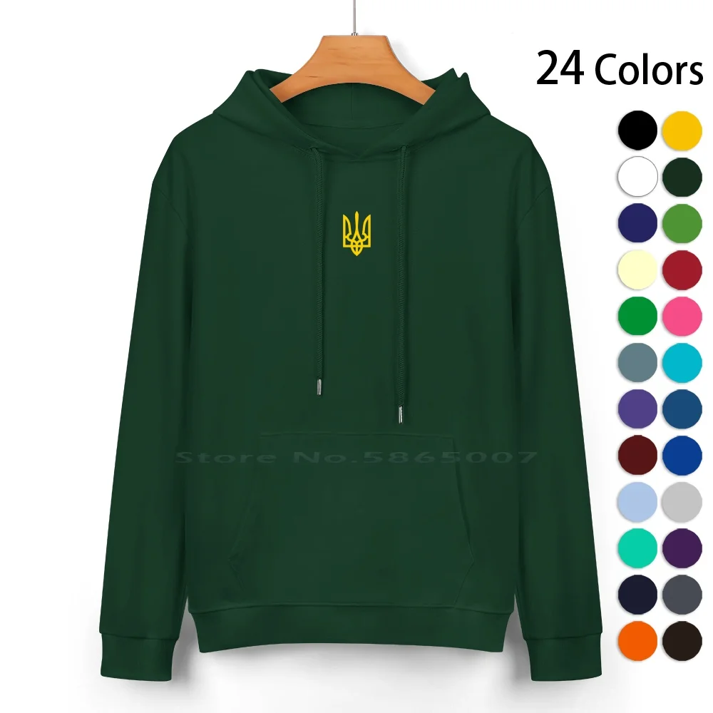 

Ukrainian President Volodymyr Zelensky Olive Green Tee Ukraine Gold Trident With Cross Symbol Pure Cotton Hoodie Sweater 24