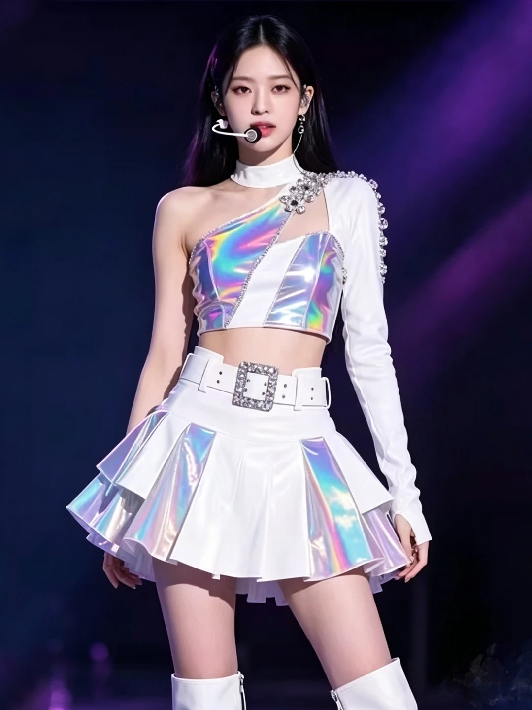 White Jazz Gogo Dance Female Group Bar Performance Suit Stage Performance Outfit PU Fabric All Seasons Unisex Youth And Middl...