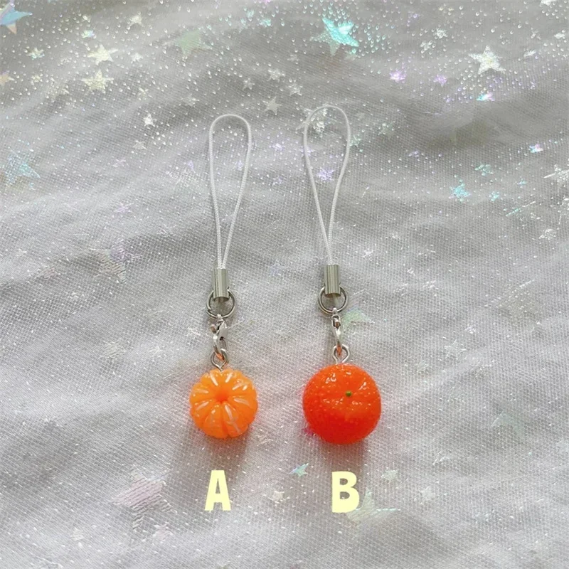Cute Mini Orange Tangerine Fruit Flesh -Pastel Phone Charm -Keychain for Bags and Electronics -Creative Food Keyring Accessories