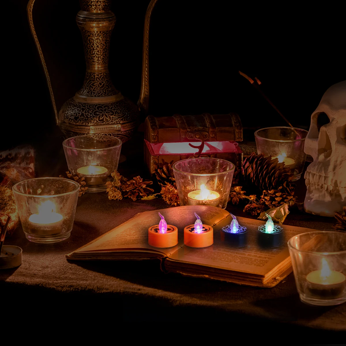 6 قطع من مصابيح العنكبوت للهالوين، مادة ممتازة للاستخدام الآمن للحيوانات الأليفة العائلية، بدون مصباح الهالوين المقطر