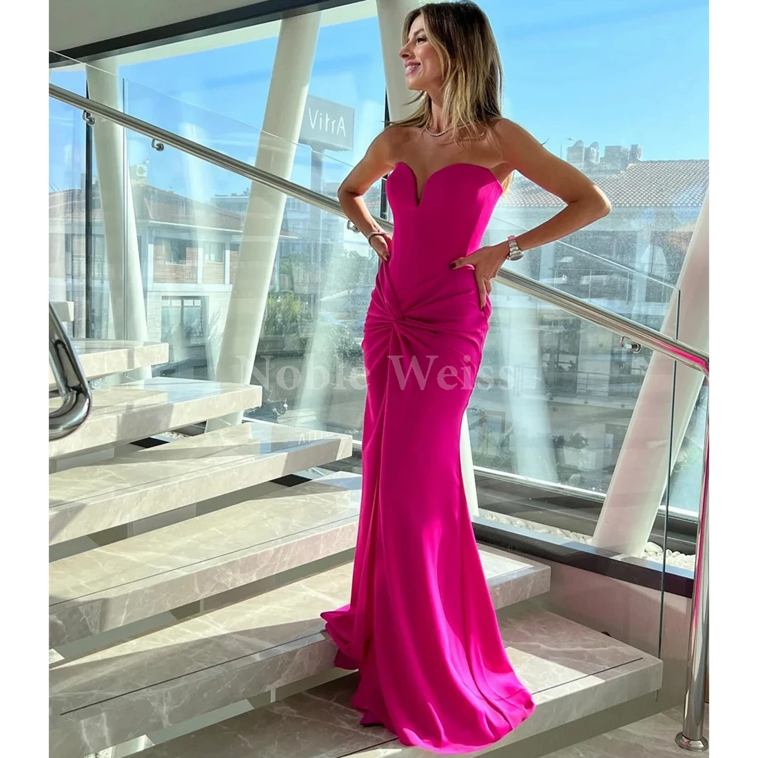 Querida cetim vestido de baile sereia plissado até o chão vestidos de noite personalizados