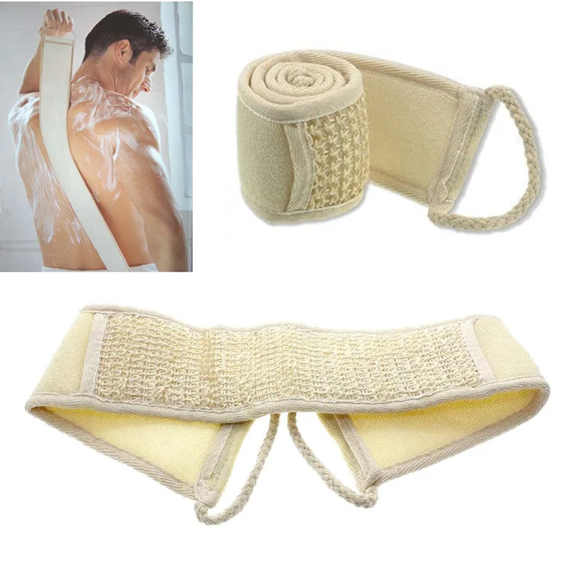 Brosse de bain avec sangle dorsale en lin, livres de massage, épurateur corporel, luffa naturel