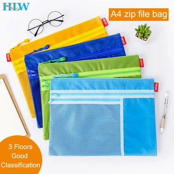 A4 그리드 3 레이어 지퍼 주머니 문서 가방 방수 우편 파일 폴더 학교 사무용품 연필 케이스 보관 가방