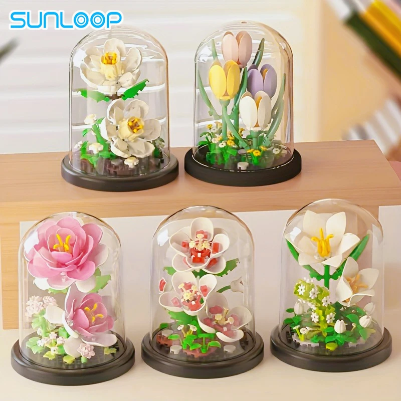 

Everlasting Flower Dust Cover Building Blocks Valentine's Day Gift Desktop Decoration Puzzle Toy Bouquet Holiday Present