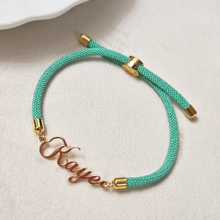 Personalized Customization Name Bracelet Men\'s and Women\'s Stainless Steel Colored Rope Brand Adjustable Rope Bracelet Jewelry