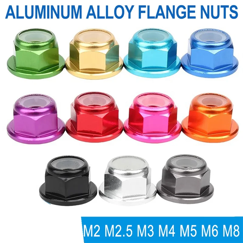 ABJN-Per viti Dado di bloccaggio in nylon Flangia in lega di alluminio anodizzato Nylock esagonale autobloccante M2