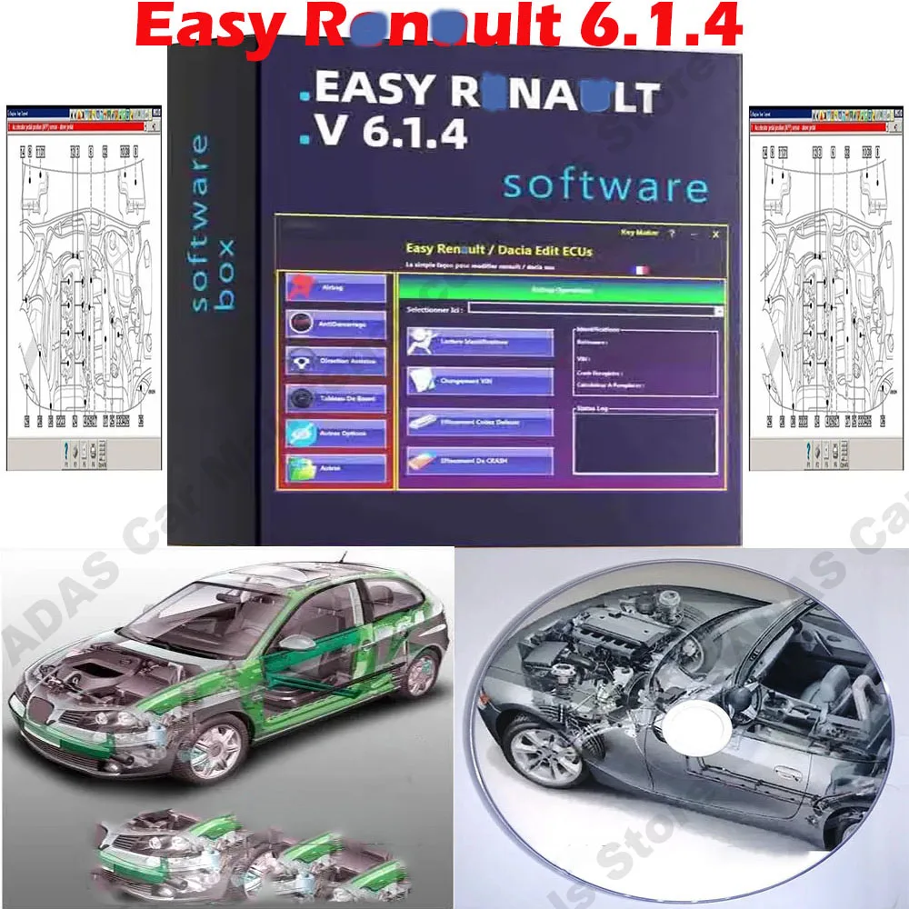 Easy Renaul 6.1.4 obd2 Software for Renaul ECU Programmer Clear Crash Airbag Card Keys UCH Cleaner WORK with OBDLink Renolink