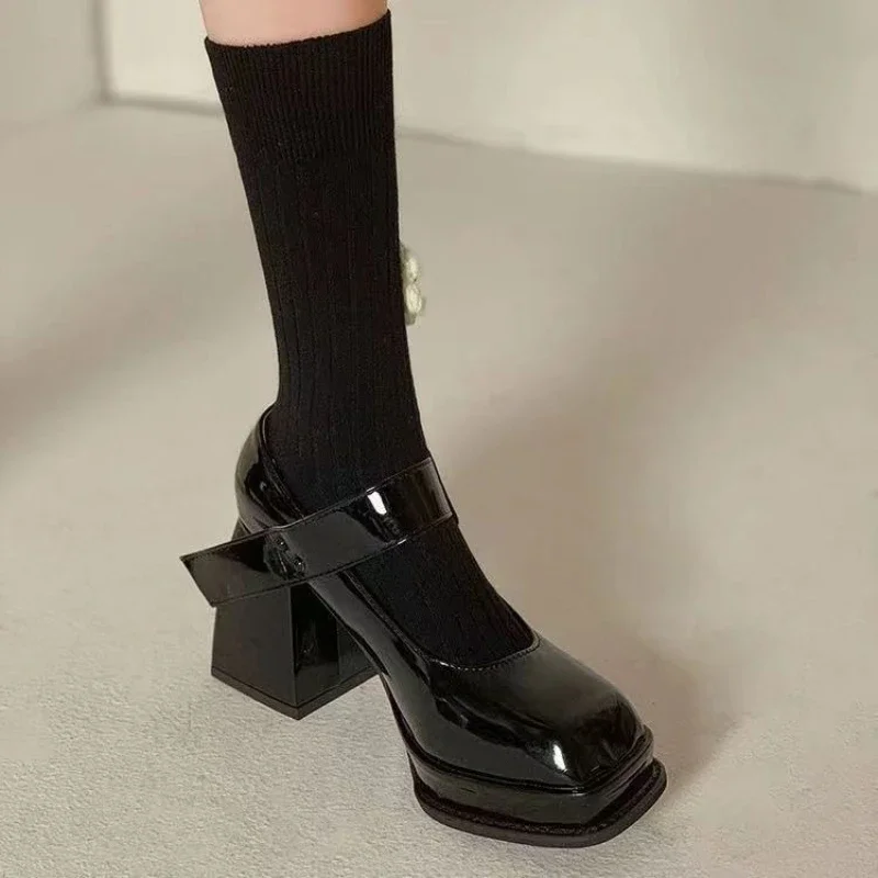 

Retro Lolita Fashion Shoes Women Square Toe Mary Jane Ankle Strap Chunky Heel Platform High Heels for Party Club