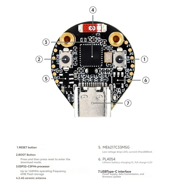 Exquisite-ESP32 C3 Rundes LCD-Entwicklungsboard mit Gehäuse Elektronisches EYE 0,71 Zoll Display Uhrenbildschirm GC9A01 160X160