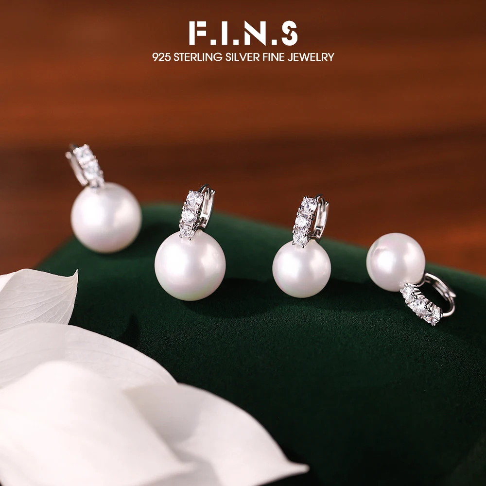 F.I.N.S 925 Sterling Silver Zirconia Round Pearl Earrings Women Vintage Classic Piercing Small Hoops Ear Buckle Fine Jewelry