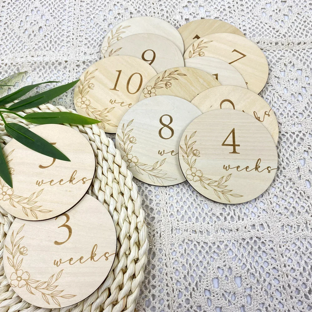 Wooden Baby Monthly Milestone Photo Cards, Prop Milestone Discs, Baby And Pregnancy Growth Announcement Cards