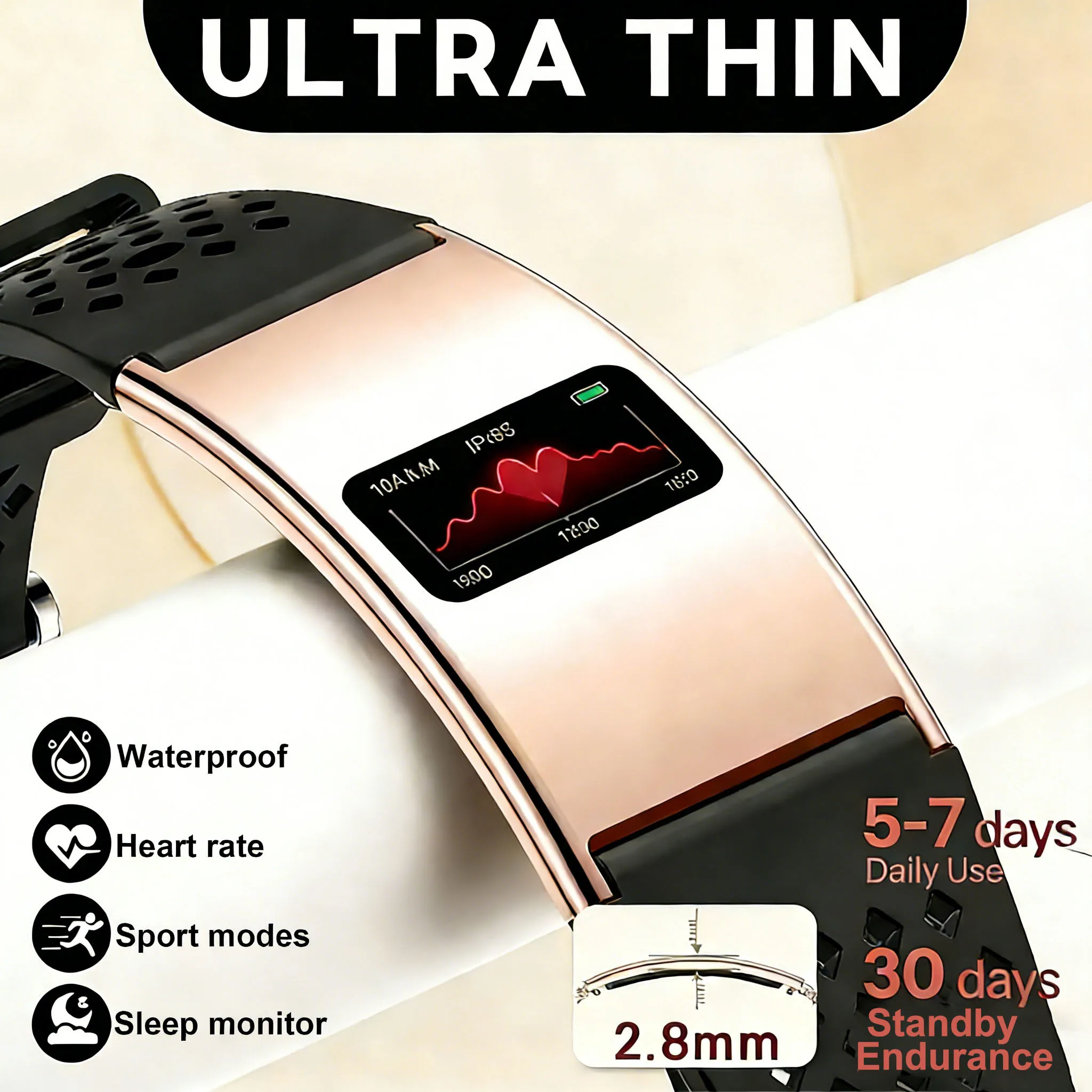 New Fashion Ultra-thin Smart Bracelet Women Sports Fitness Step Count Heart Rate Blood Oxygen Sleep Monitor Waterproof Wristband