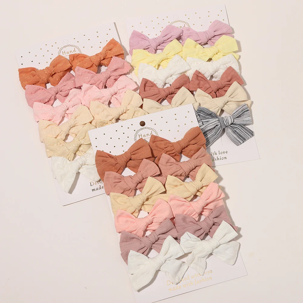 12Pcs/set Kids Cotton Embroidery Bows Hair Clips for Girls Bowknot Hairpin Cute Barrettes Headwear Kids Safety Hair Accessories