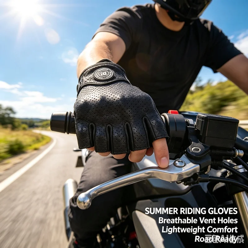 Men Vintage Leather Motorcycle Gloves Hard Shell Knuckle Protection Breathable Hole Design Full Finger Motorbike Riding Glove