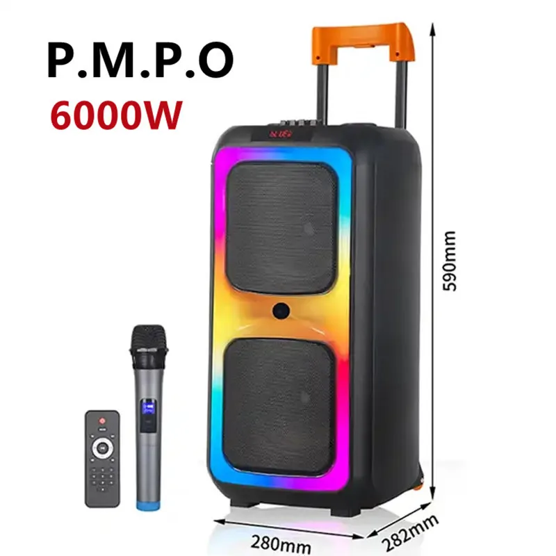 NDR-1097 Double 8-inch Outdoor Pull Rod Karaoke Bluetooth Speaker with TWS Interconnection Household Portable Subwoofer Speaker