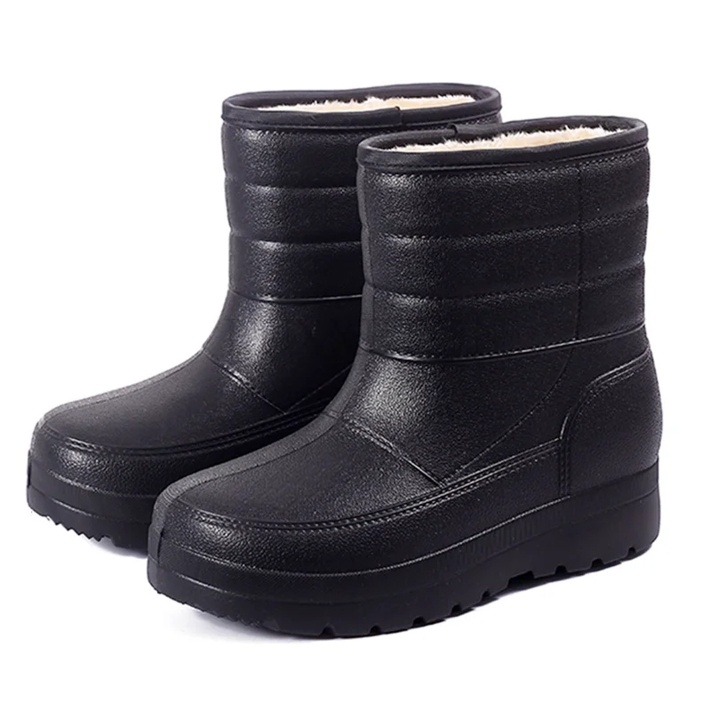 Velvet Snow Boots Non-Slip Rain Boots Warm Waterproof Shoes Eva Integrated Car Wash Kitchen Rubber Boots Middle Tube plus