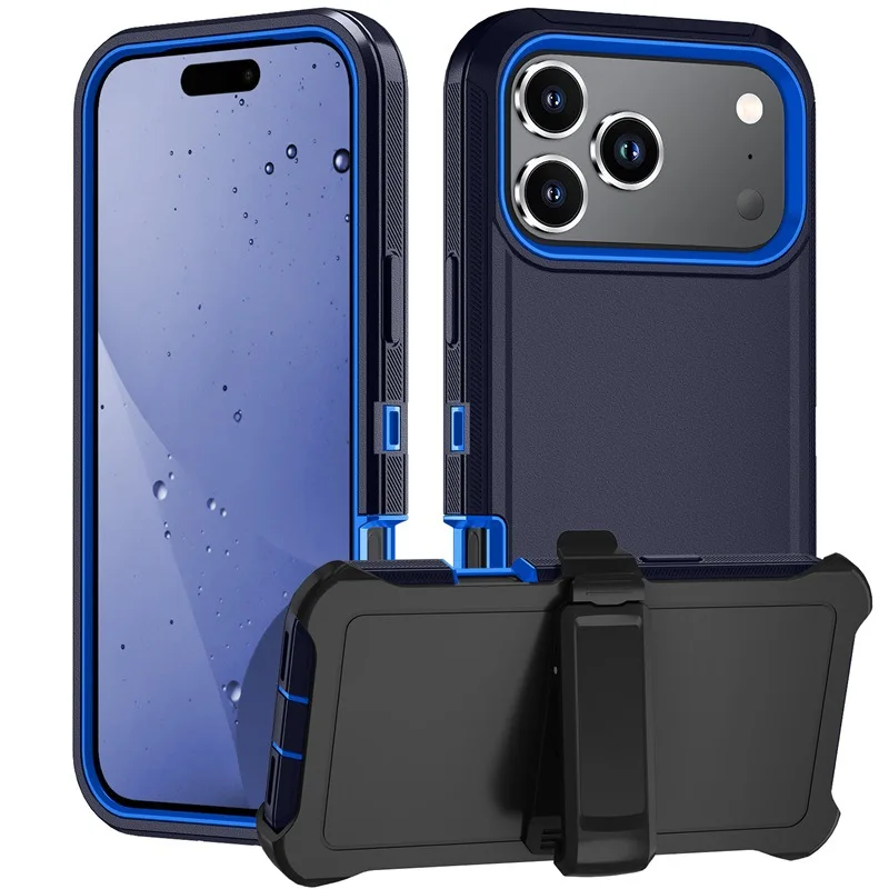 아이폰 17Air 16 15 14 13 12 Pro Max용 3-IN-1 밀리터리 헤비 듀티 클립형 케이스, 기타 방탄 충격 방지 아머 박스 커버