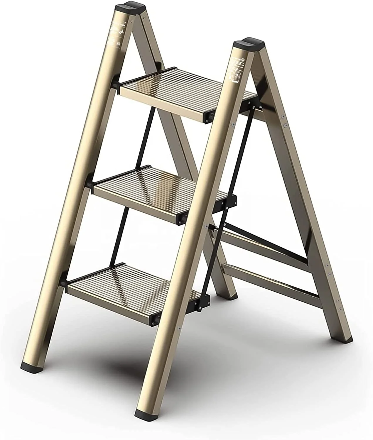 Step Ladder, gold Aluminum Folding Ladder Stool, Wider Upgraded Non-Slip Treads for Home