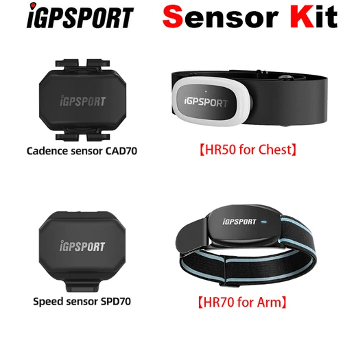 IGPSPORT Kit de sensor inteligente Cadence CAD70 Speed SPD70 Monitor de ritmo cardíaco HR50 Pecho, brazo HR70 para computadora de bicicleta/ciclismo/correr