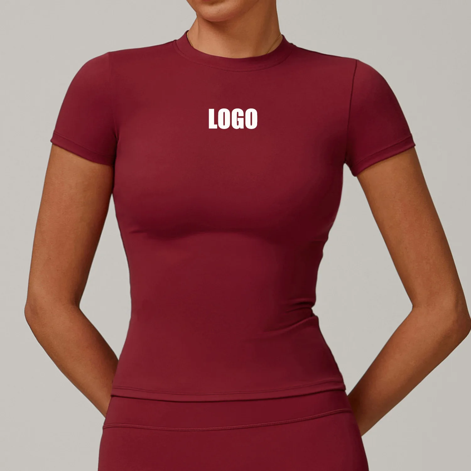 Custom LOGO women's summer short-sleeved t-shirt quick-drying yoga clothes fitness tops outdoor running sports short sleeves