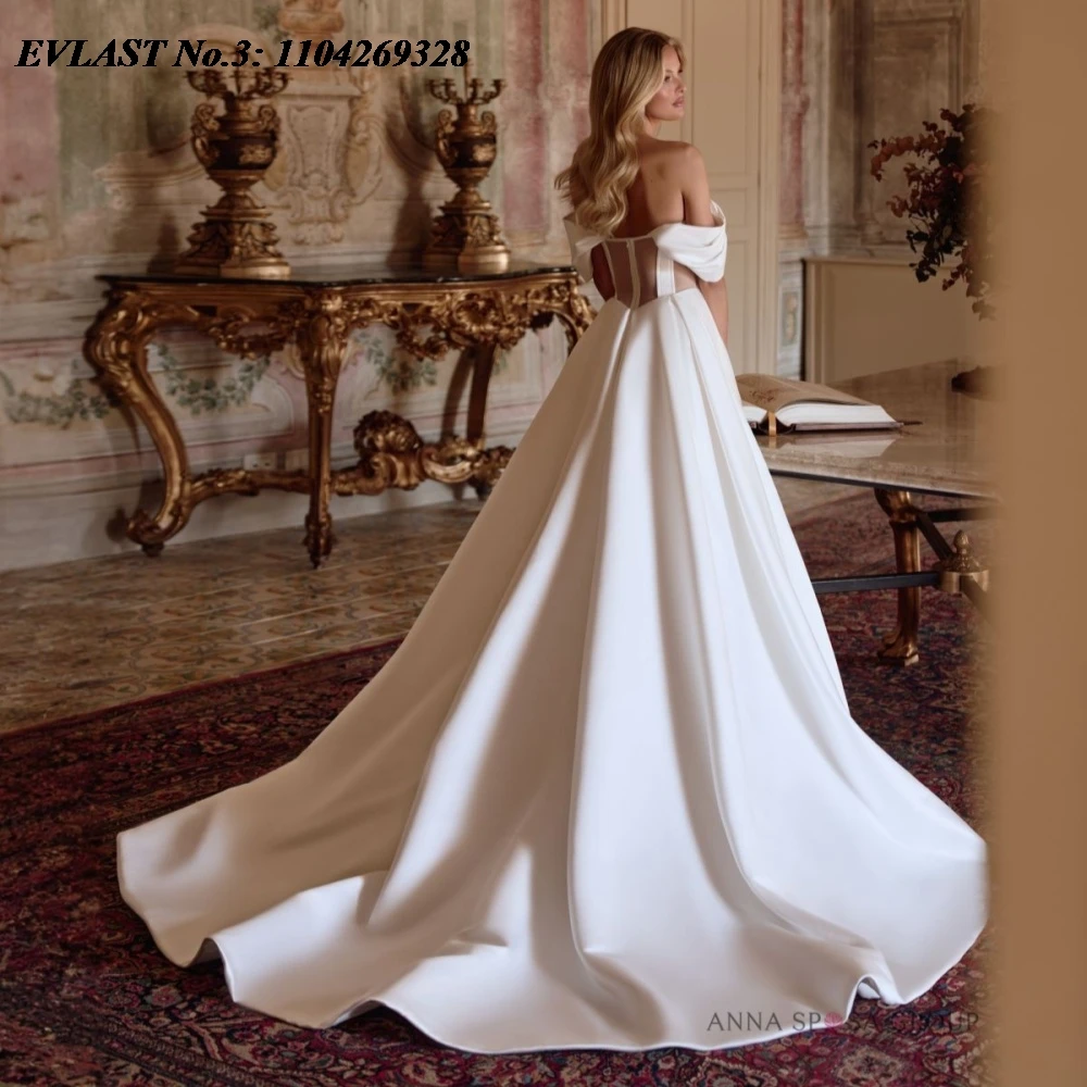 EVLAST カスタムメイド 2026 エレガント アラビック アソエビ Aライン ウェディングドレス オフショルダー サテン プリーツ ブライダルガウン 花嫁衣装 E3WA22