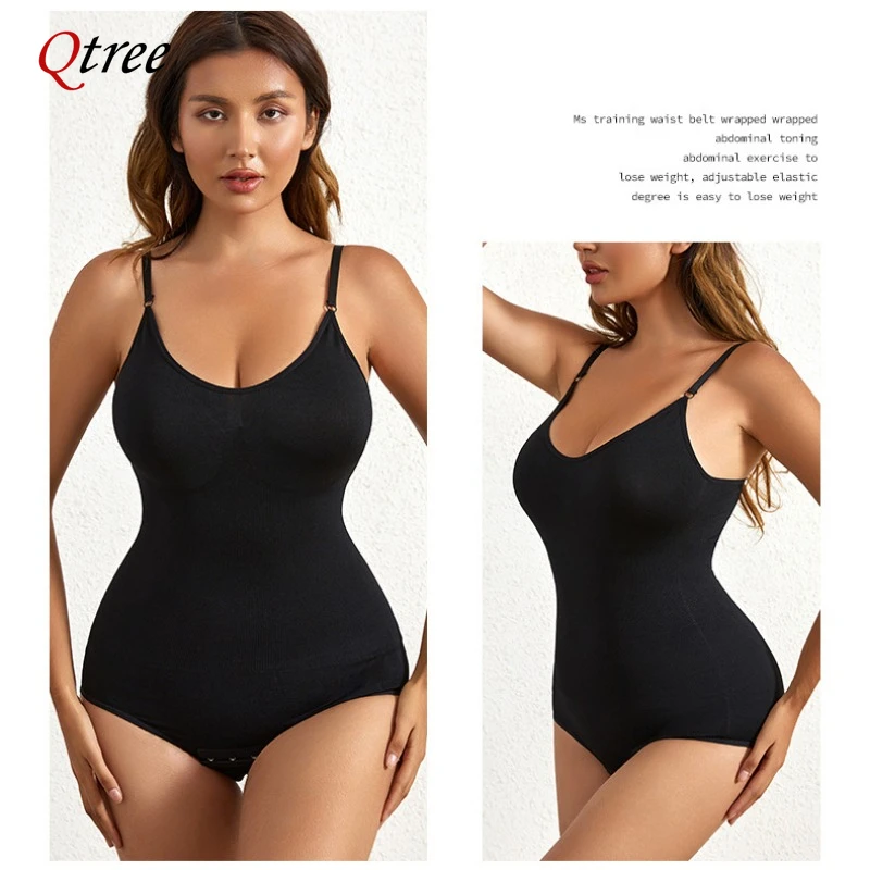 Qtree Plus Size Bodysuit Shapewear Women\'s Tummy Control Sculpting Bodysuit Body Shaping One-piece Underwear Slimming Shapewear