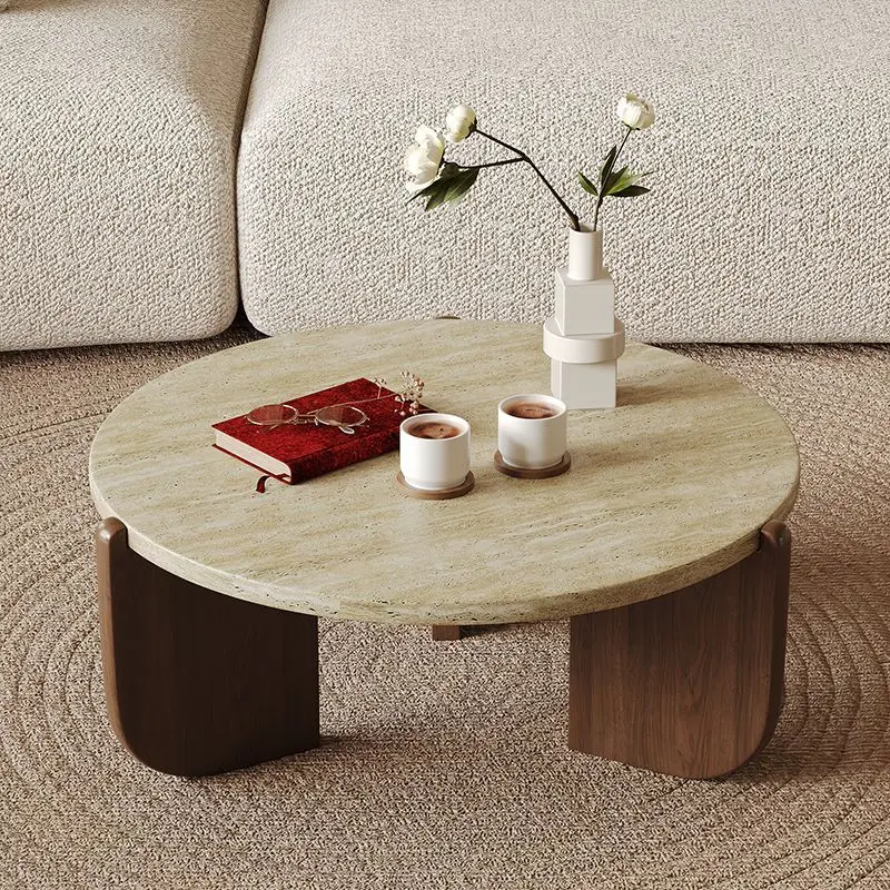 Hot Sales Walnut Wood Bedroom Bedside Table Creative Vintage Travertine Corner Coffee Table Minimalist Black Home Furniture For