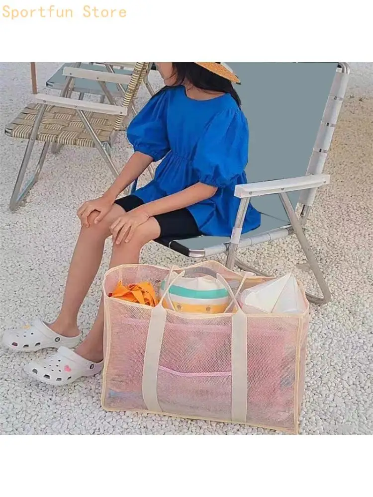 Large Swim Gym Bag Separate Towel Section Net Fabric Hollowed Mesh Bag X7JD