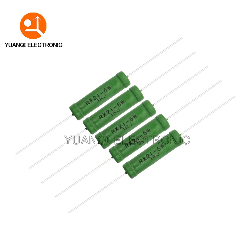 5PCS RX21 6W Wire Wound Resistance 5% 0.05 0.1 0.15 0.22 0.33 0.47 0.68 1 1.5 2 2.2 3.3 6.8 10 15 220 470 1K 10K ohm Resistor