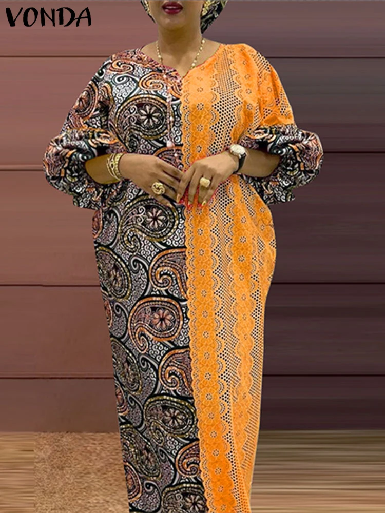 Plus Size VONDA Floral Printed Long Maxi Dress 2025 Elegant Robes Loose Vintage Holiday Casual V-neck Sundress Oversized