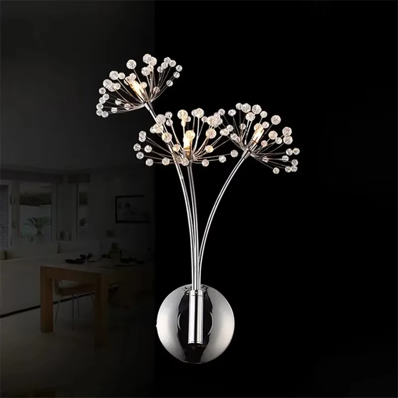 Modern Crystal Dandelion Wall Sconce LED Flower Wall Light Wall Lamp Hallway Bedside Hotel Home Decor Indoor Lighting Fixture