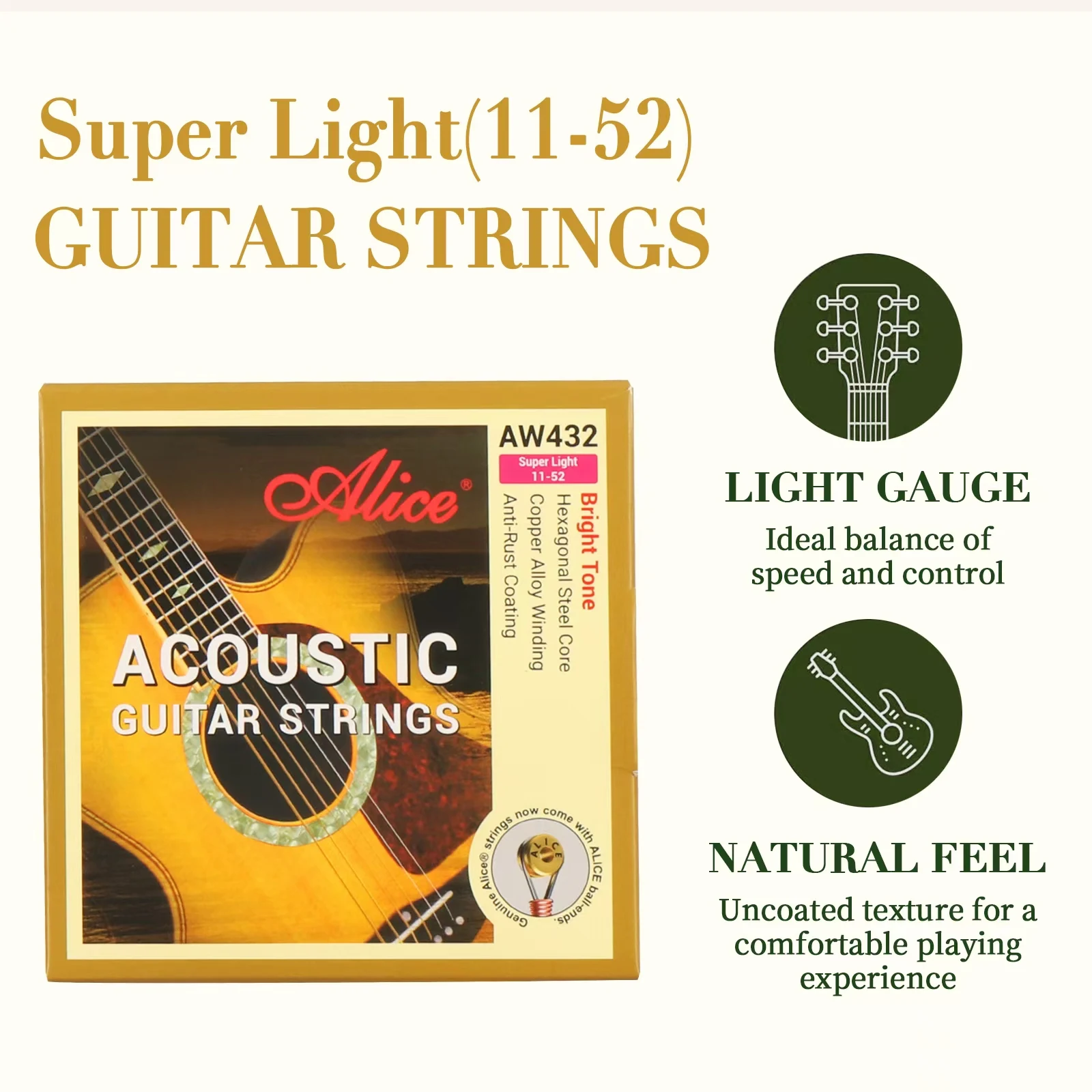 21 PCS Guitar Accessories Set Include 6 Acoustic Guitar Strings,12 Alice Guitar Picks,1 Guitar Neck Strap,2 Guitar Locks