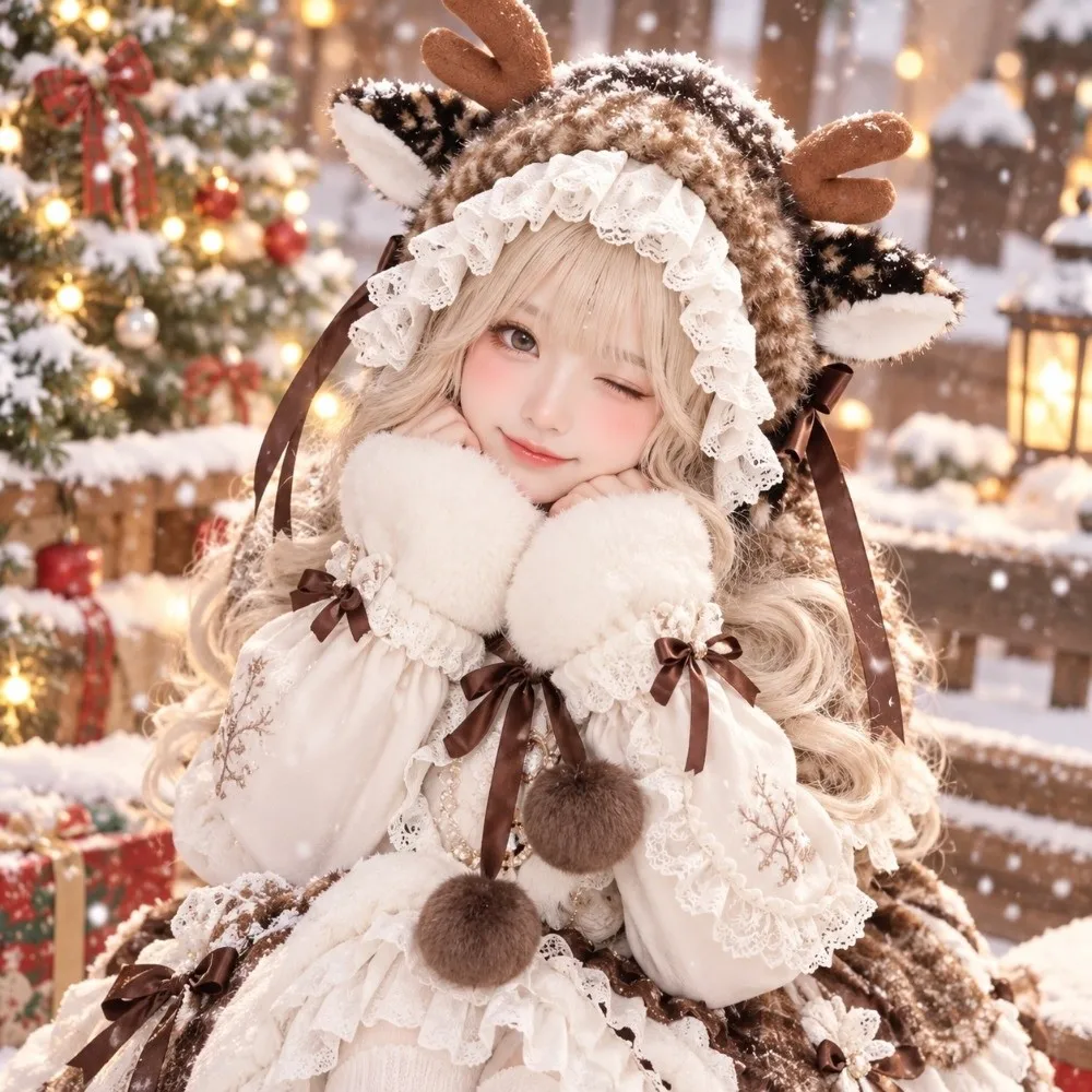 Fuzzy Thick Deer Pattern Faux Fur Hat Leg Cover Warm Mink Fur Fake Collar Lace Edge Washable Cross-tie Scarf Cold Weather