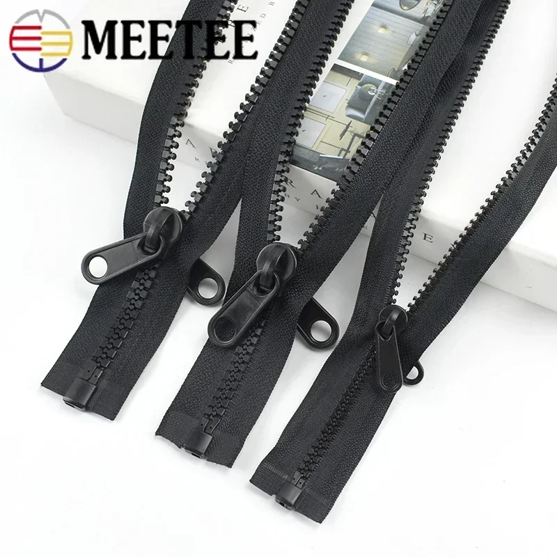 Meetee 60-300cm 5# 8# 10# Resin Zippers Plastic Double-sided Zipper Puller Head for Outer Tent Double Pull Tab Zips Sew Material