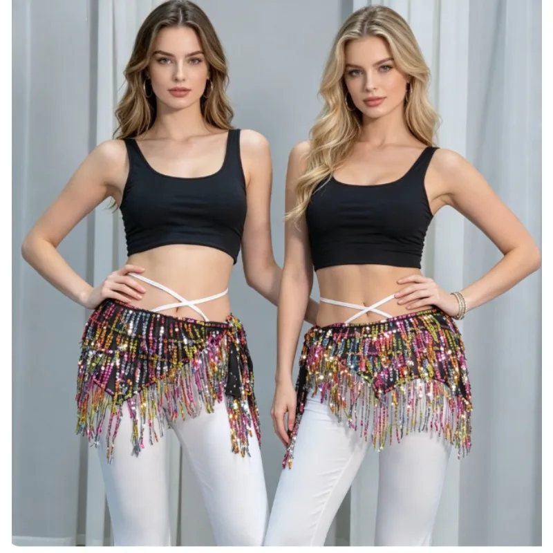 Pañuelo de cadera con flecos para danza del vientre – Estilo bohemio indio – Brillante y ligero – Perfecto para actuaciones de danza oriental