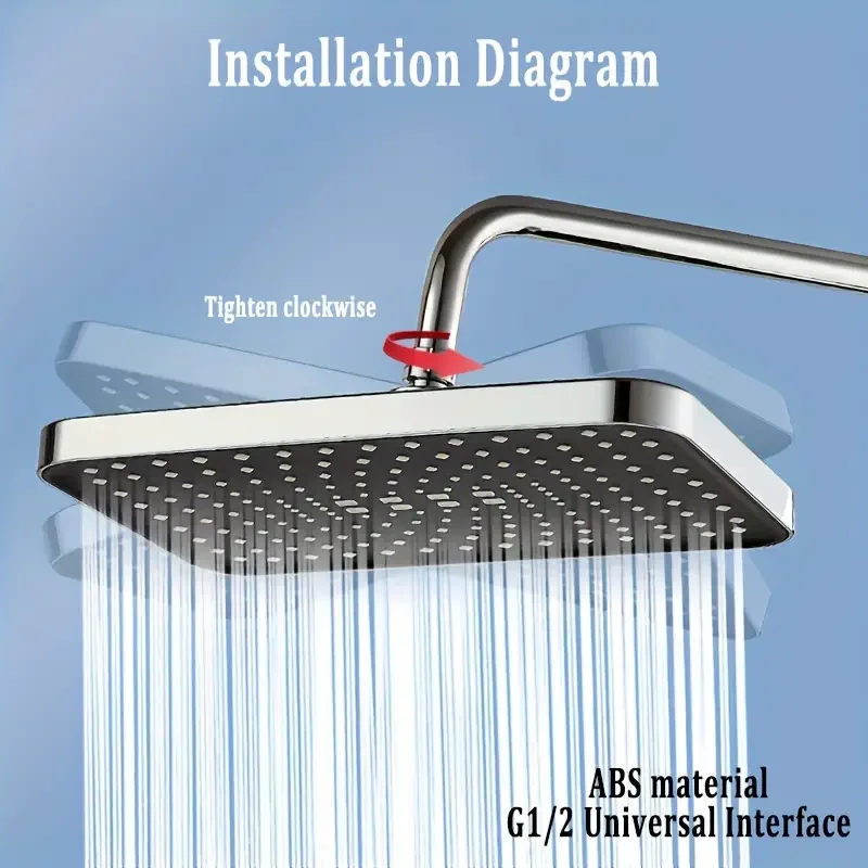 Cabezal de ducha tipo lluvia de alta presión ABS baño 360 ° Boquilla de silicona antiobstrucción de ángulo ajustable, accesorio de baño para ahorro de agua