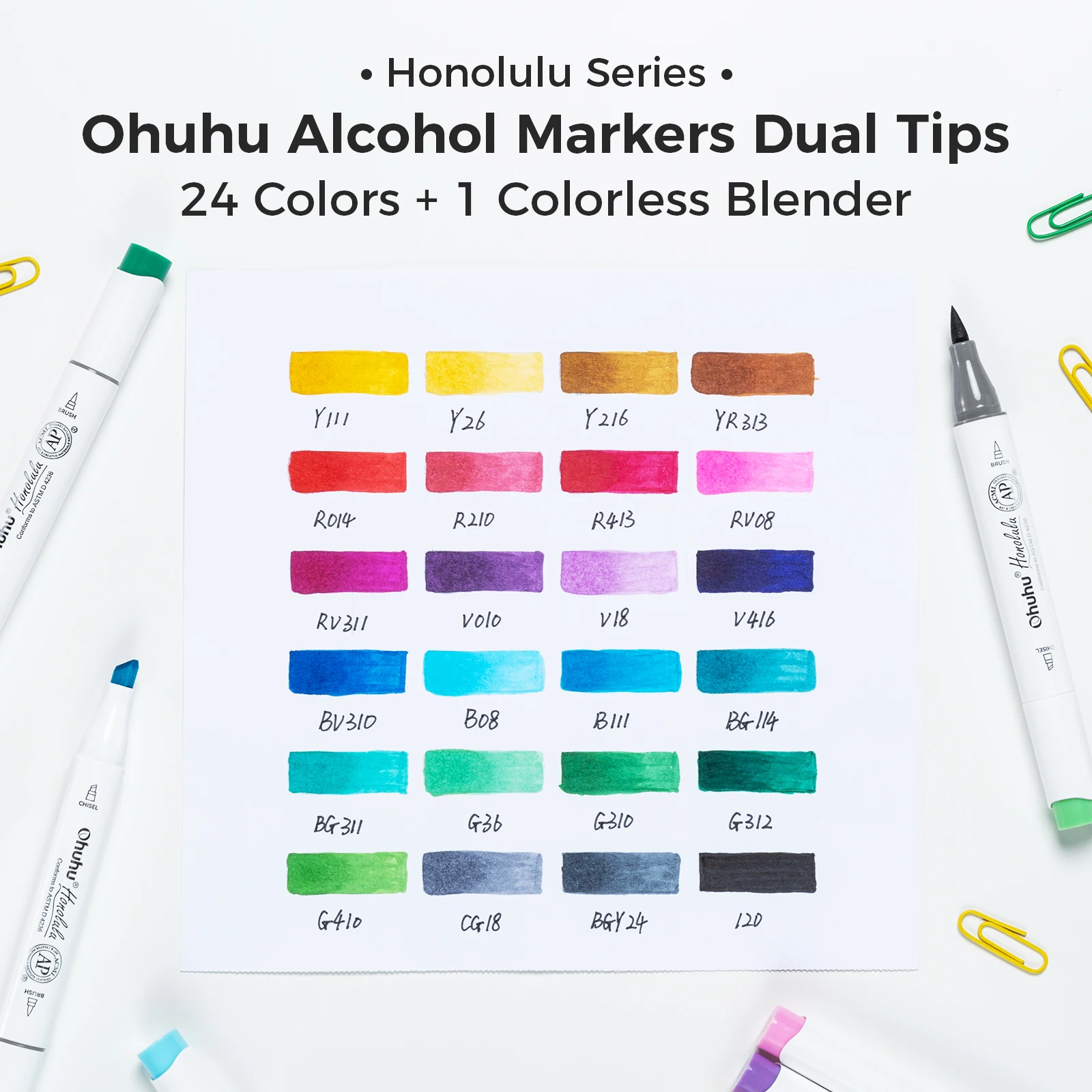 Ohuhu Honolulu 24 colori pennarelli set pennarelli per alcol artistici riutilizzabili doppia punta schizzi disegno manga materiale scolastico d\'arte