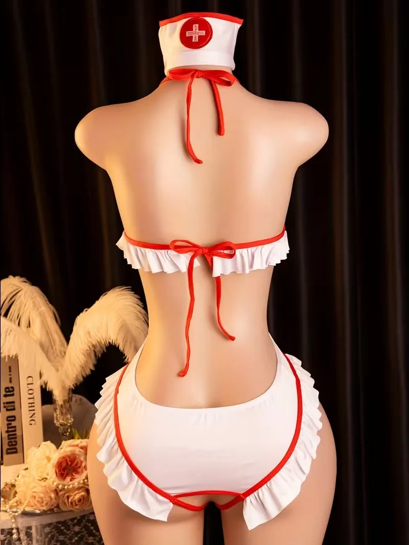 S M L XL Sexy Nurse Role Play Lingerie + Headwear Set Halloween Costume for Women Adult Exotic Pajamas Adult Teddy Babydolls