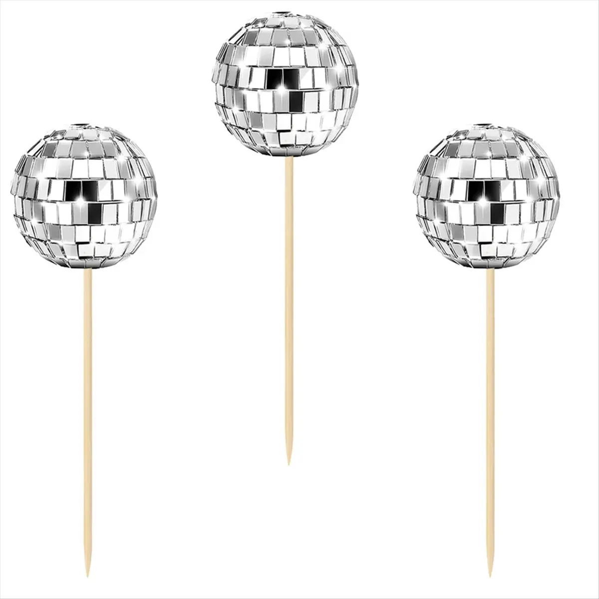 A78I 24Pcs Disco Ball Cupcake Toppers Happy Birthday Cake Topper Disco Ball Cake Picks Theme Cake Decor for Disco Theme Party
