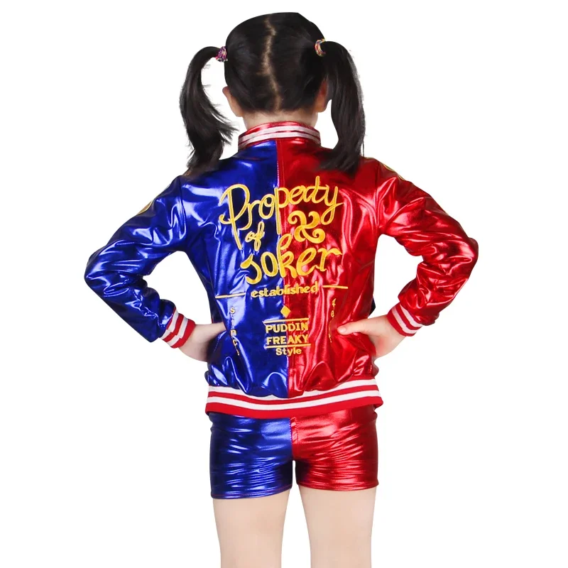 Disfraz de Halloween para niñas, camisa de monstruo del equipo Harley Quinn, chaqueta estampada, camisa, pantalones cortos, guantes, Cosplay de Quinn, nuevo