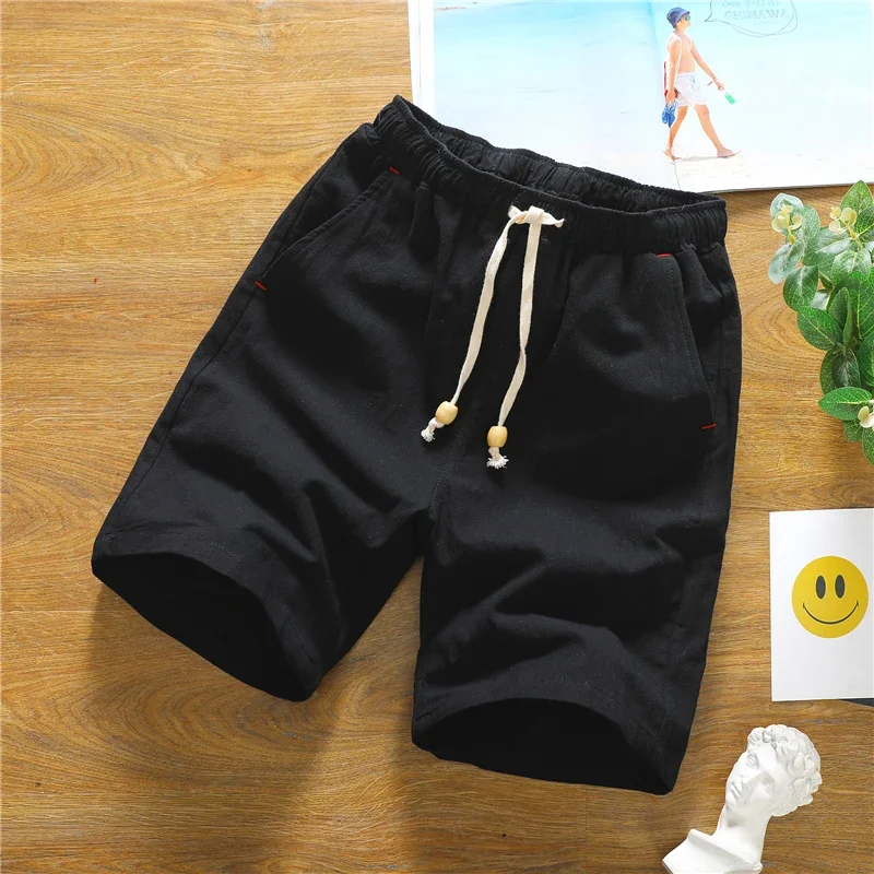 2024 Summer Hot Shorts Men Thin Breathable Solid Color White Loose Sports Casual Cotton Linen Drawcord Short Pants Plus Size 5xl