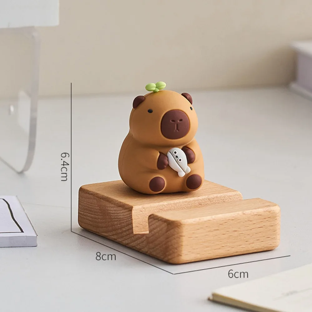 Figure Model Capybara Phone Holder PVC Doll Desk Decor Capybara Mobile Phone Stand Cartoon Wooden Capybara Cell Phone Bracket