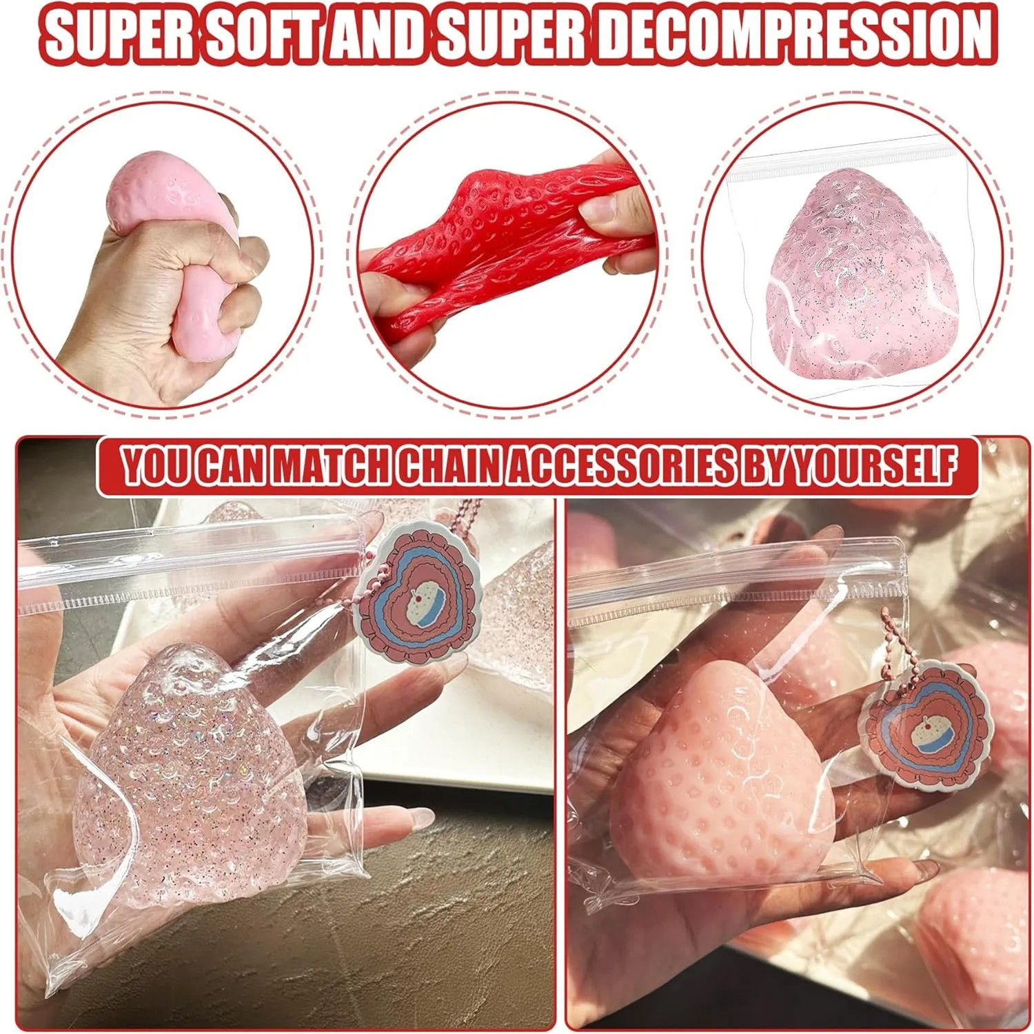 Taba Squishies Erdbeerfrucht-Quetschspielzeug Kawaii Sticky Stress Fidget Toy Geschenk Perfektes Schreibtischzubehör für Kinder Erwachsene