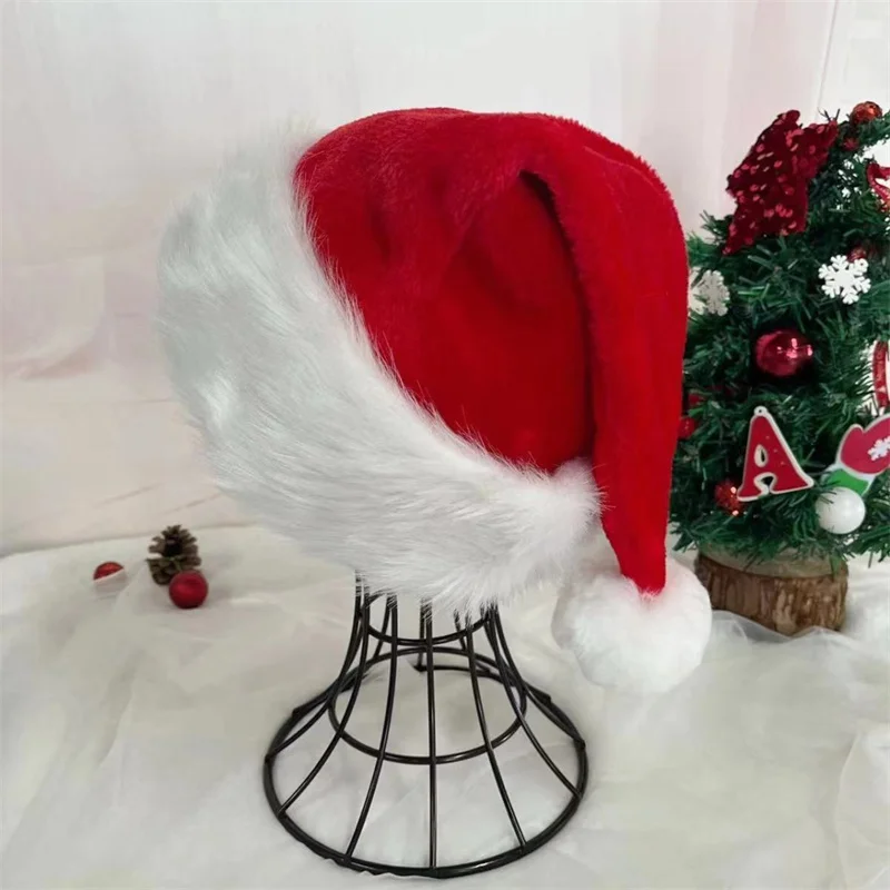 Gorro de Navidad, Gorro de Santa Claus para Adultos, Unisex, Terciopelo Rojo y Borde Blanco, Gorro Navideño para Año Nuevo, Artículos para Fiestas Festivas