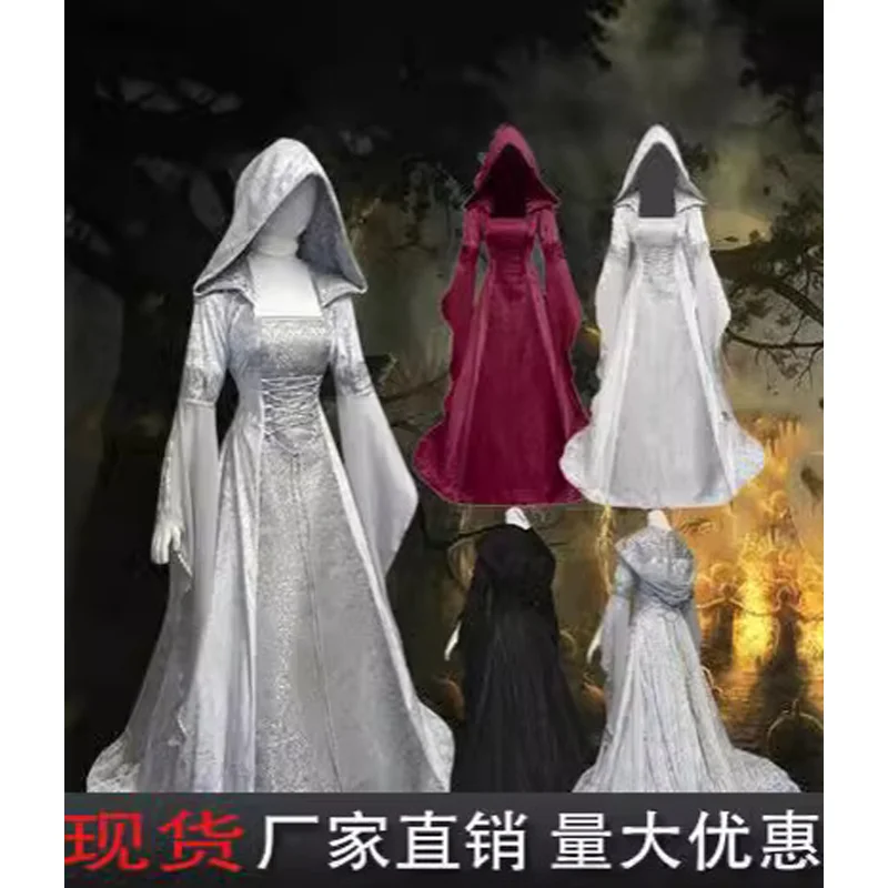 Vestido de Novia Medieval Retro 2022 para Mujer, Estilo Sencillo, con Capucha y Cintura Ajustada, 4 Colores