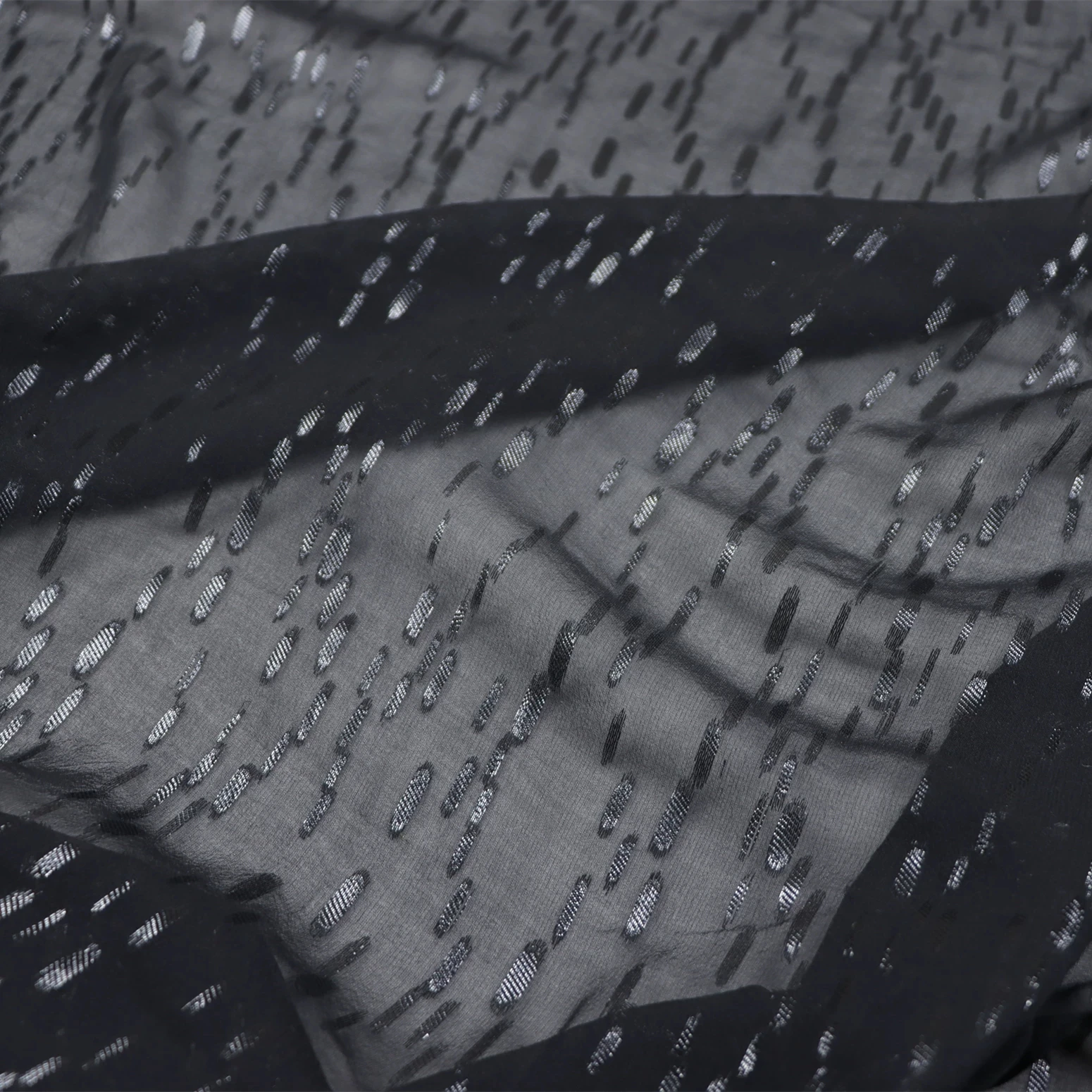 Indian Elegant Royal Shiny Silk Metallic Fabric Black Ready Goods Summer Silver Dots for Lady Sleepwear Cloth