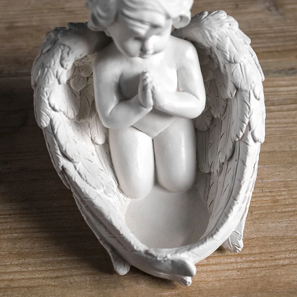 Retro Angel Candlestick Ornaments Resin Baby Prayer Angel Statue Candle Holder Crafts Ornaments Living Room Home Desktop Decor