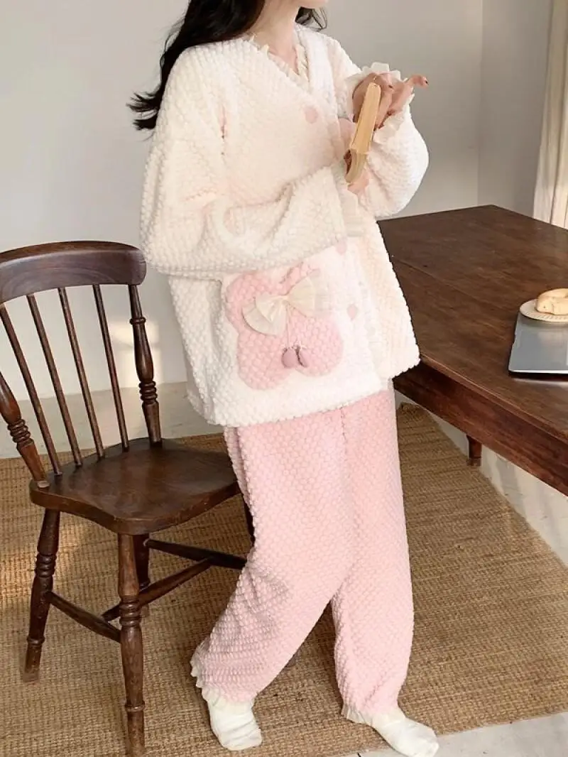 Pijamas de mujer, ropa de dormir, nuevo conjunto de traje para casa de encaje dulce para invierno, pijama de algodón, ropa de casa, otoño, fresa, Navidad, Grinch