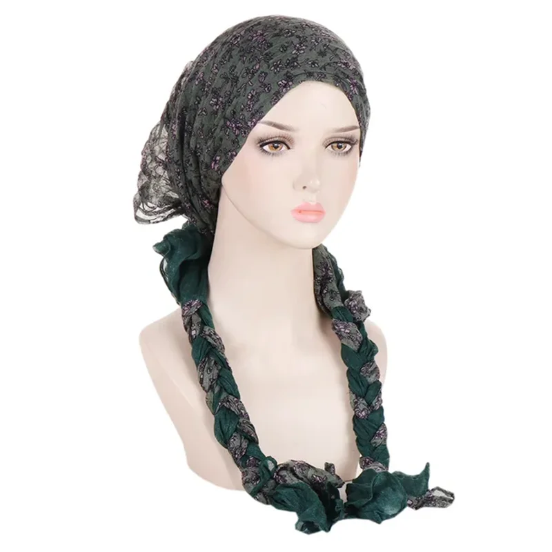 Muslim Hijab Turban Women Pre-Tied Long Tail Headscarf Wrap Chemo Muslim Cap Beanies Bonnet Head Scarf Stretch Hat