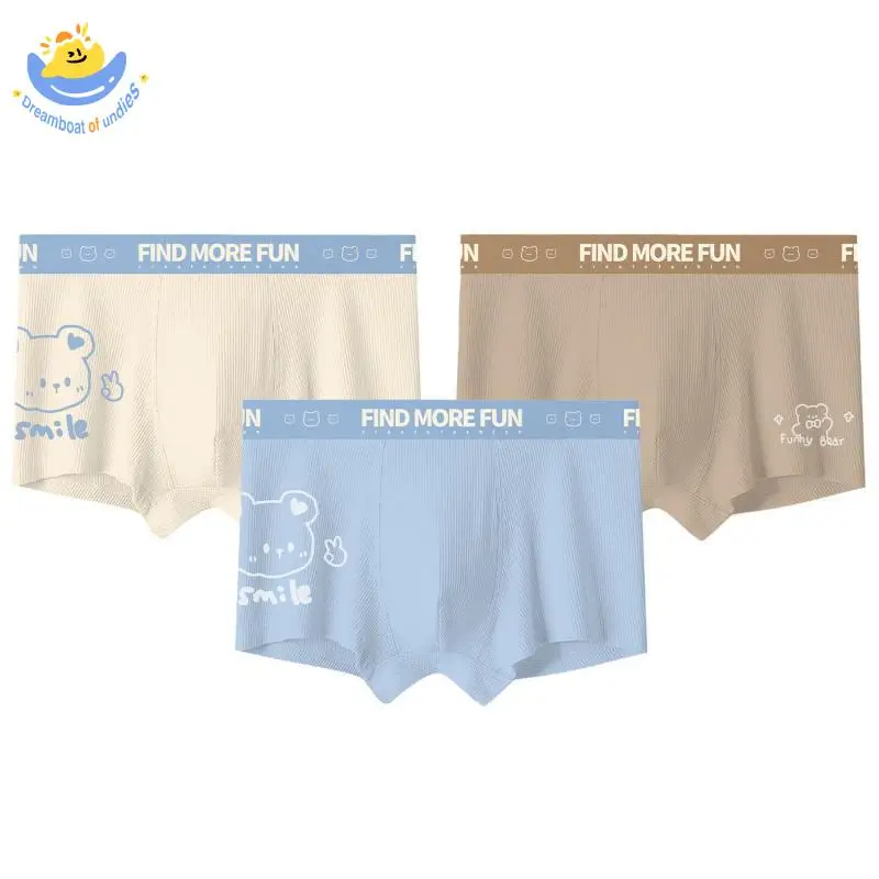 Happy Bear Cartoon Print Cute Men's Boxers Underwear Comfort Scrotum Support Bag Bacteriostasis U Convex Male Underpants Shorts